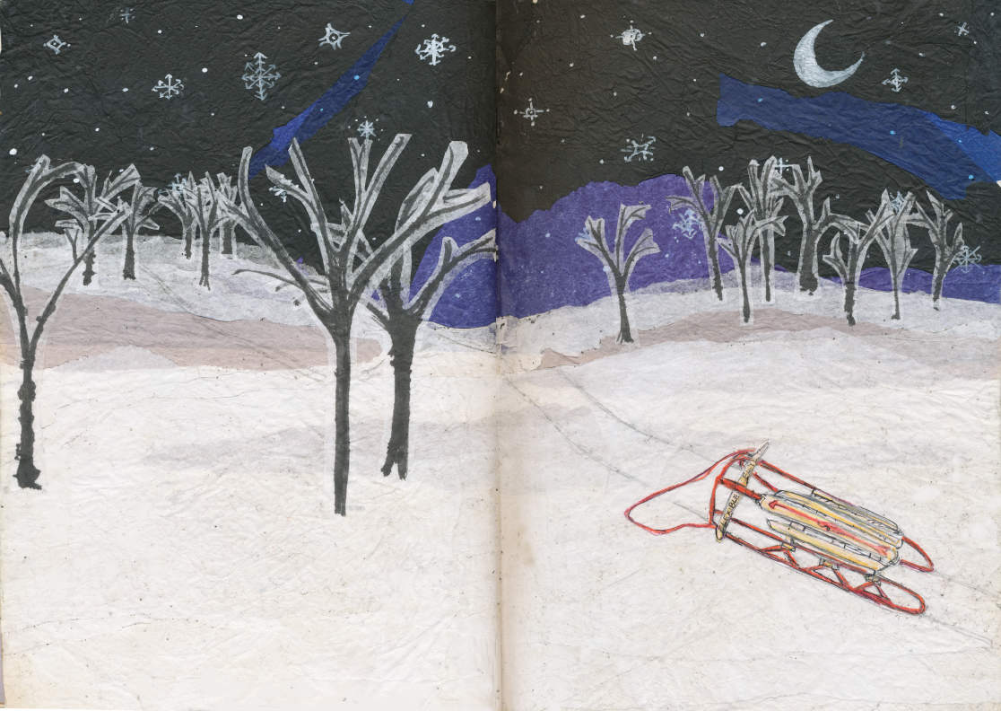 Night sledding themed visual journal page
