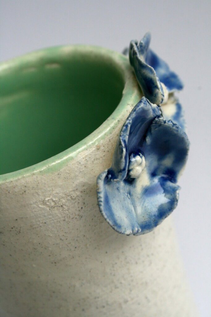 Hydrangea clay vase detail