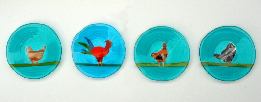 Fused glass chicken plates