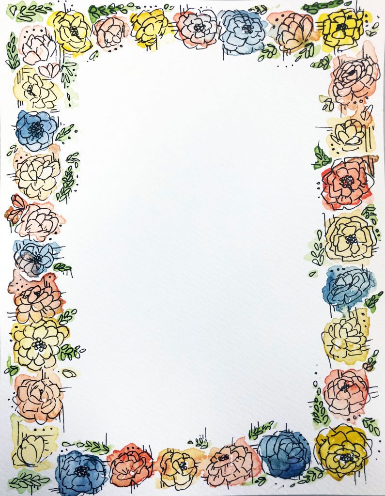 Watercolor flower invitation border.