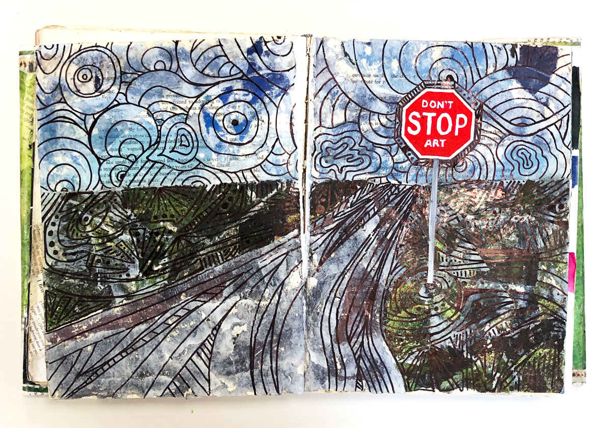 A visual journal page of a sign that says 