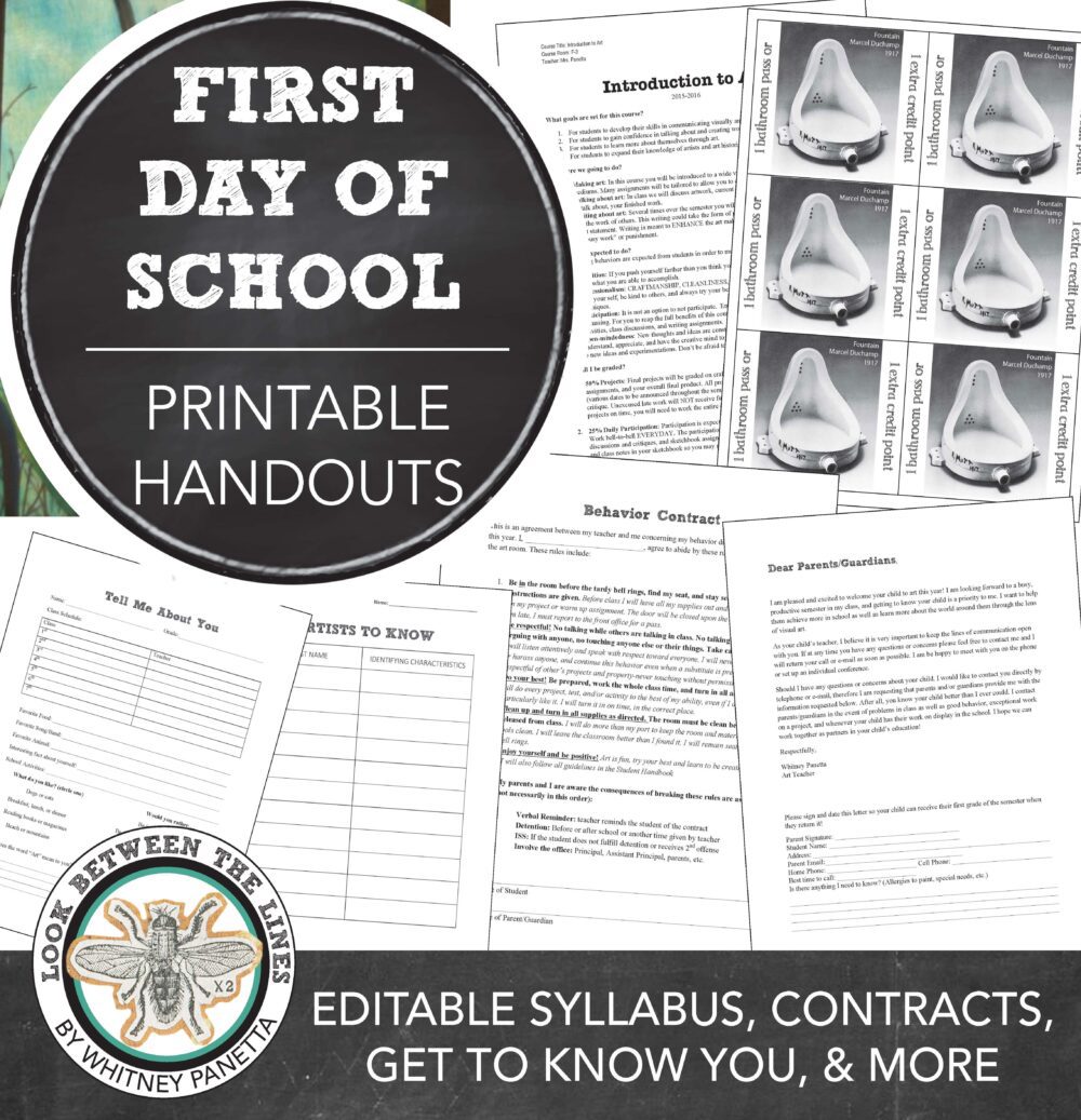 High School Art Syllabus and First Day of Art Handouts: Get to Know You Sheets, Contracts, & More