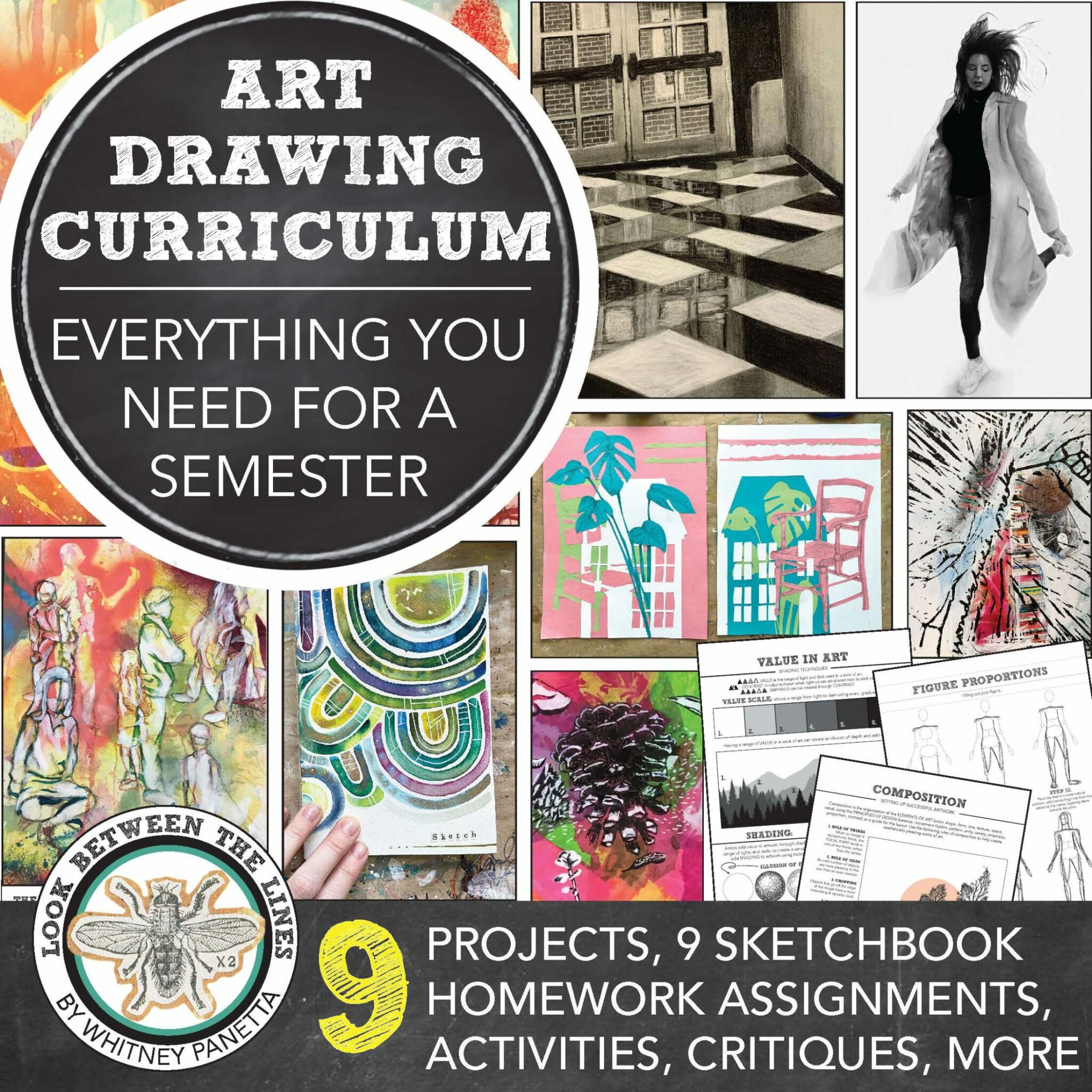 Middle, High School Art: Visual Journal, Roll a Design, 3 Activities, 1  Poster