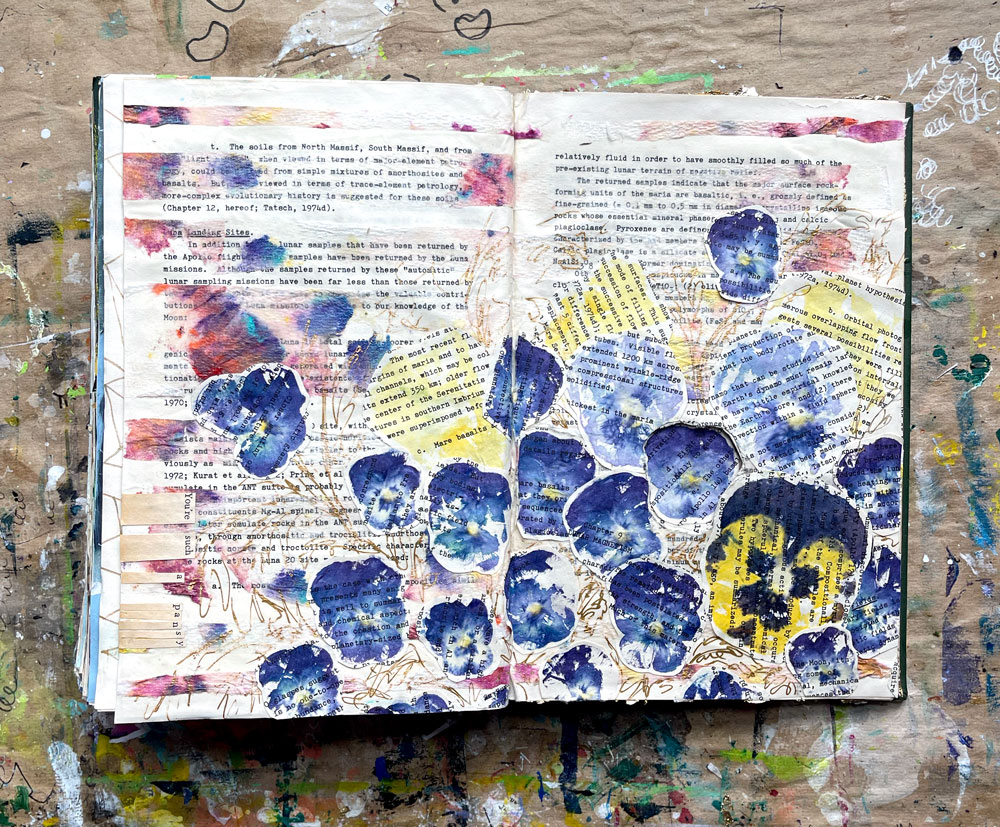 Pansy print visual journal collage