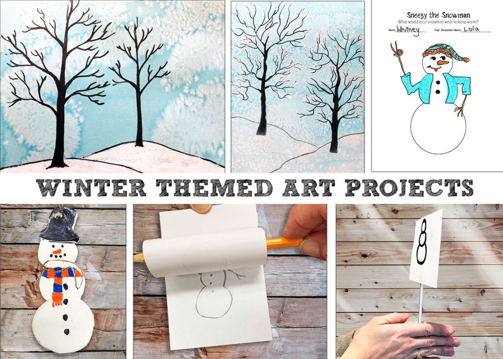 My go to winter art project ideas for elementary, middle, or high school art students including long art projects and short art activities.